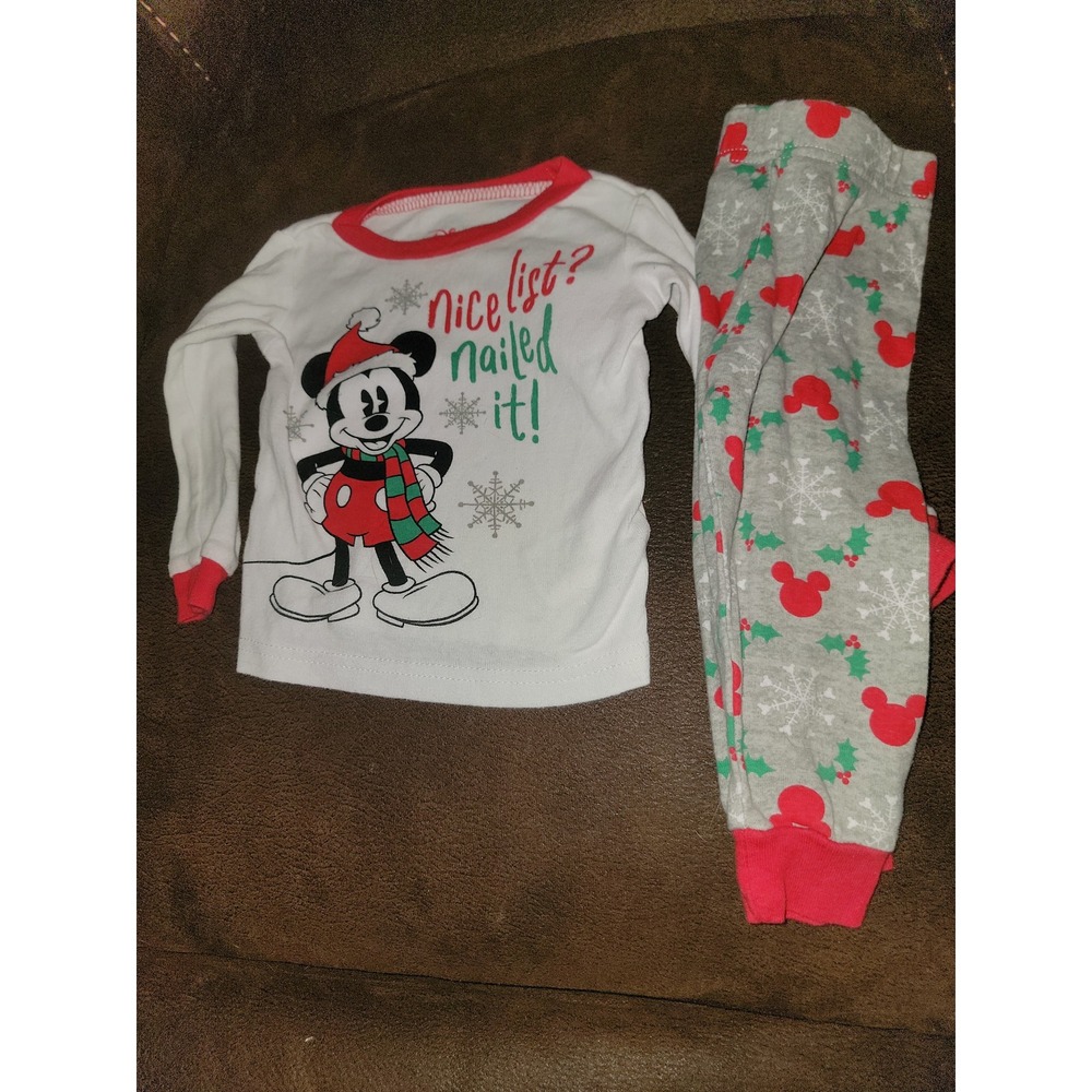 Disney mickey mouse holiday Christmas nice list nailed it pajamas size 18 months